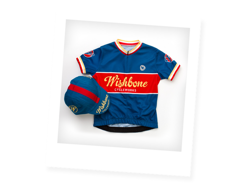 Blue casquette with matching cycling jersey