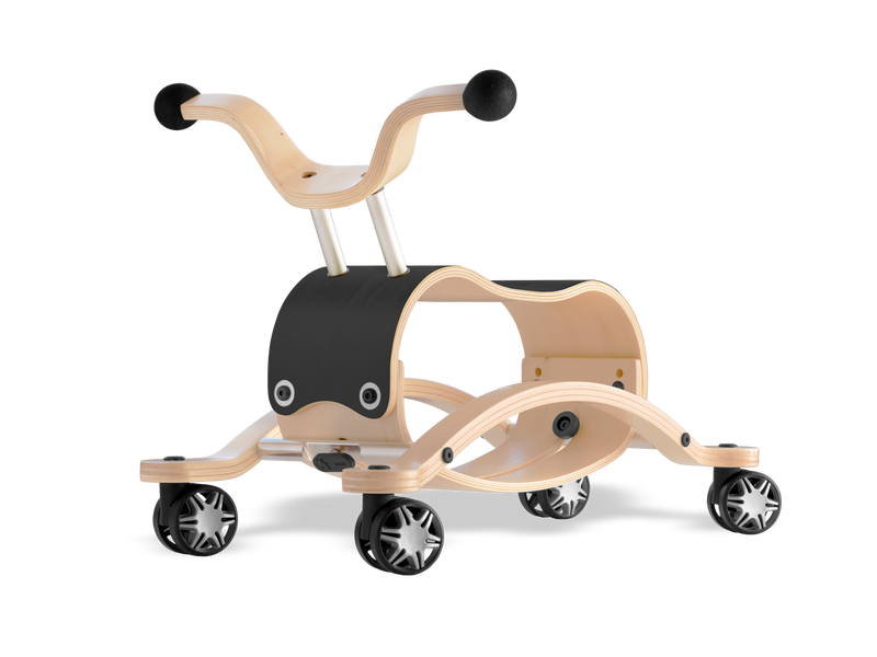 black wooden spinning ride-on toy