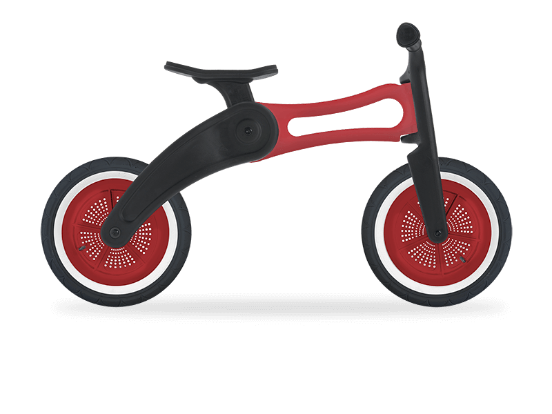 Red and black recycled plastic 2 wheel running bike