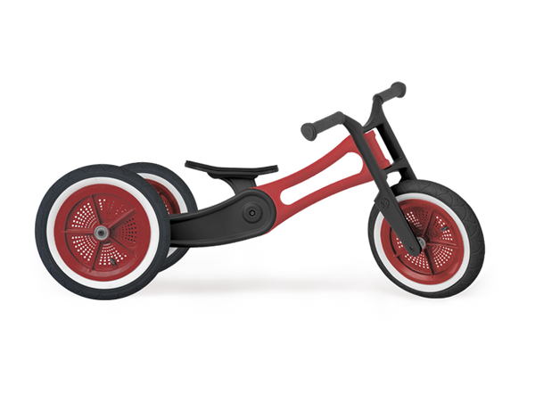 Red and black recycled plastic 3 wheel running trike