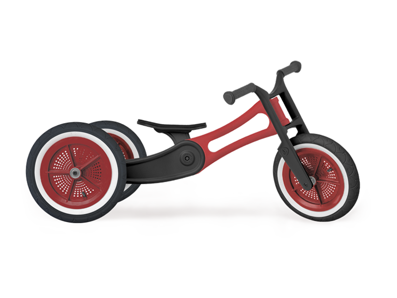 Red and black recycled plastic 3 wheel running trike