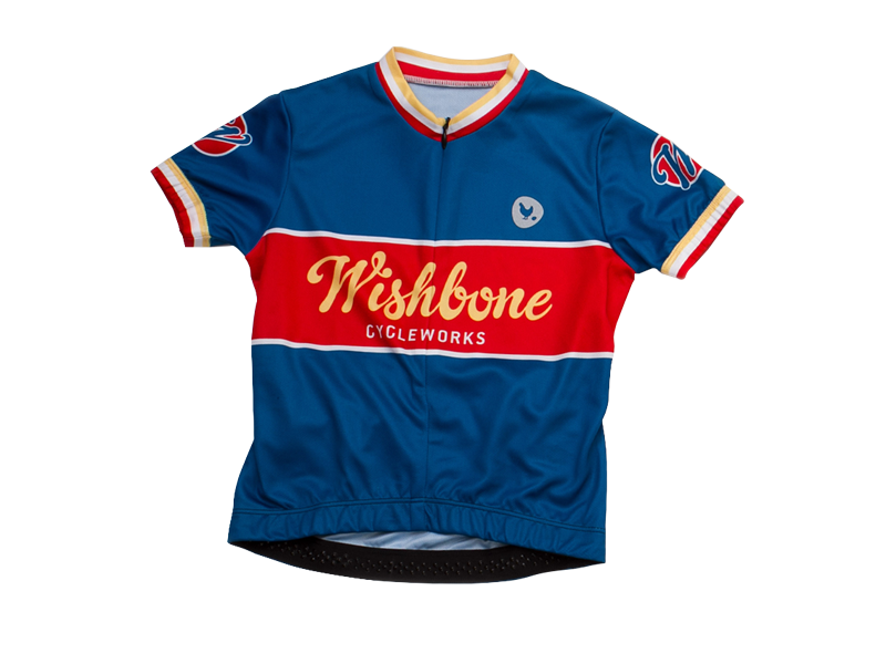 Blue, red and yellow cycling jersey