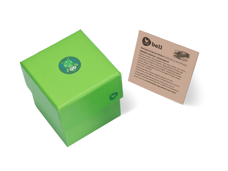 green gift box with fact card on green turtles