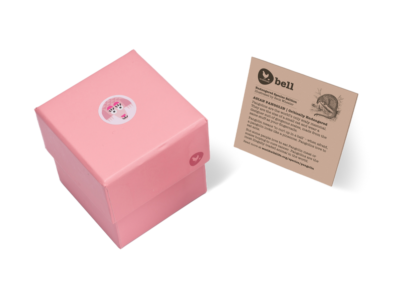 Pink gift box with fact card on pangolins