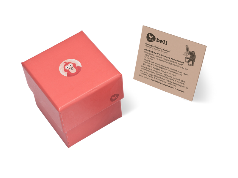Red gift box with fact card on orangutans