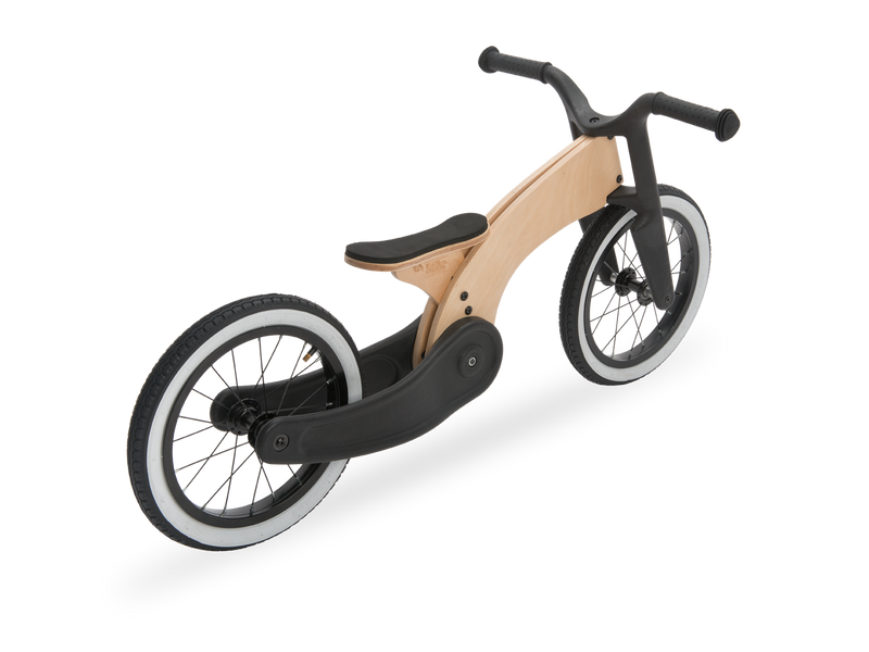 retro wooden and black recycled plastic running bike