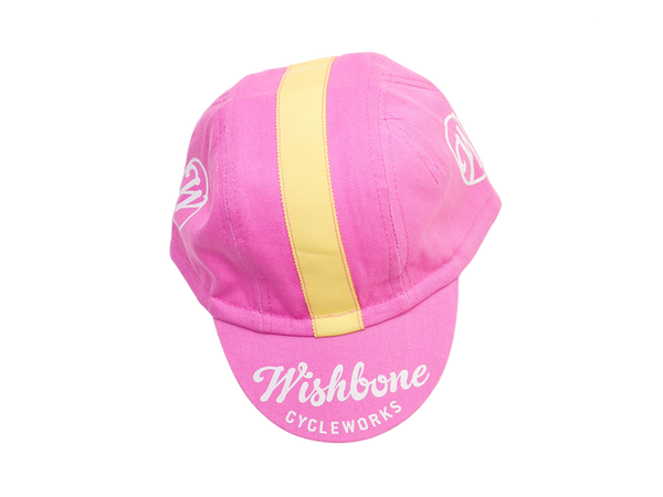 Pink cotton casquette with yellow stripe