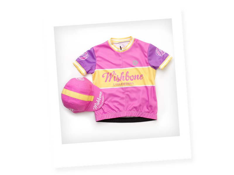 Pink casquette with matching cycling jersey