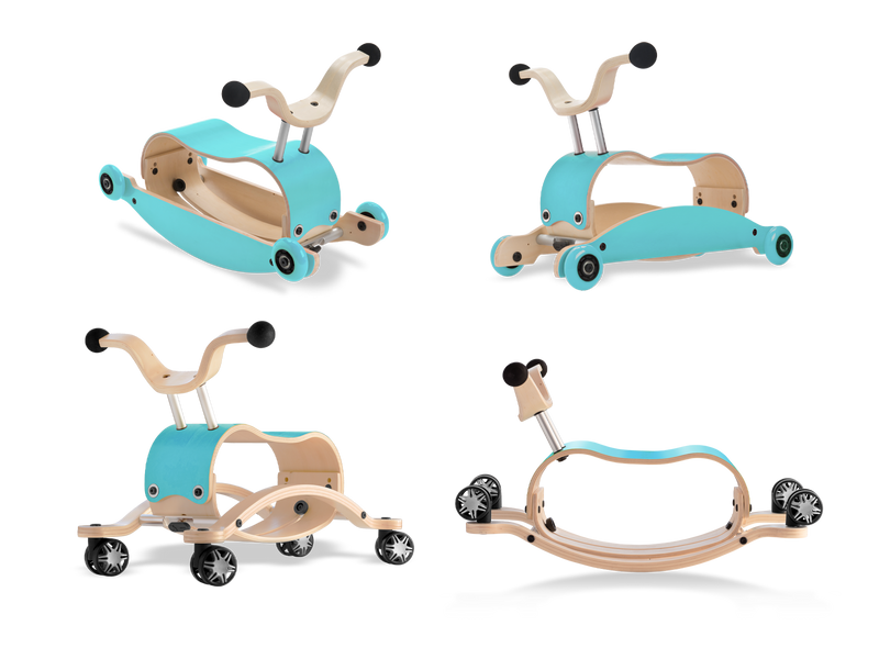 Wooden aqua ride-on toy in multiple configurations