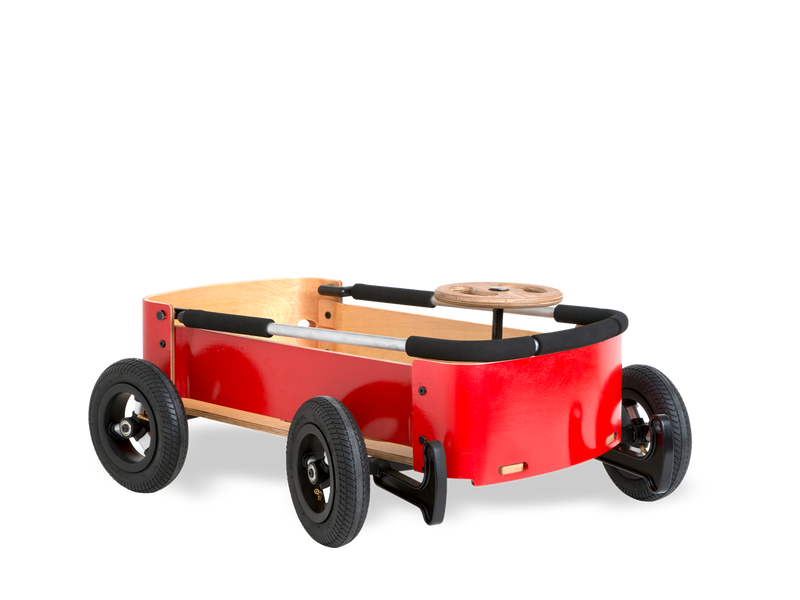 Red wooden gravity go-cart